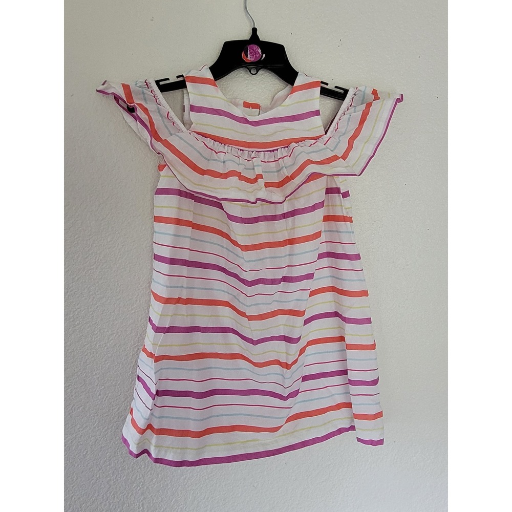 Janie and Jack Girls Multi Color Striped Cold Shoulder Ruffle Dress Size 6 #1